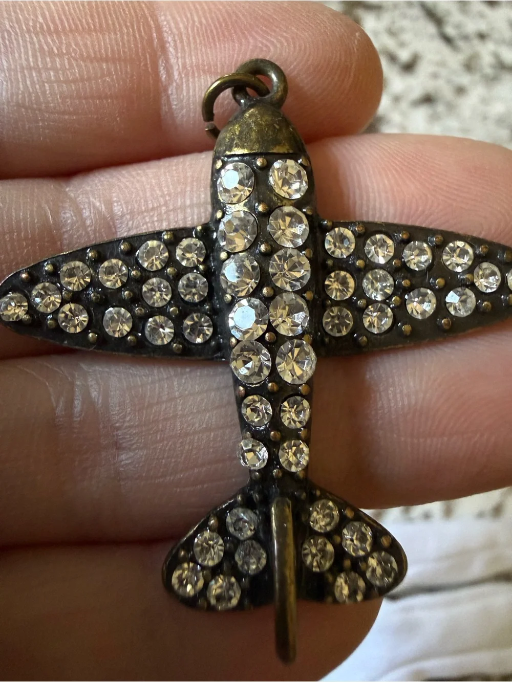 Vintage Airplane Rhinestone Pendant Charm Antique Bronze Style Unisex Jewelry